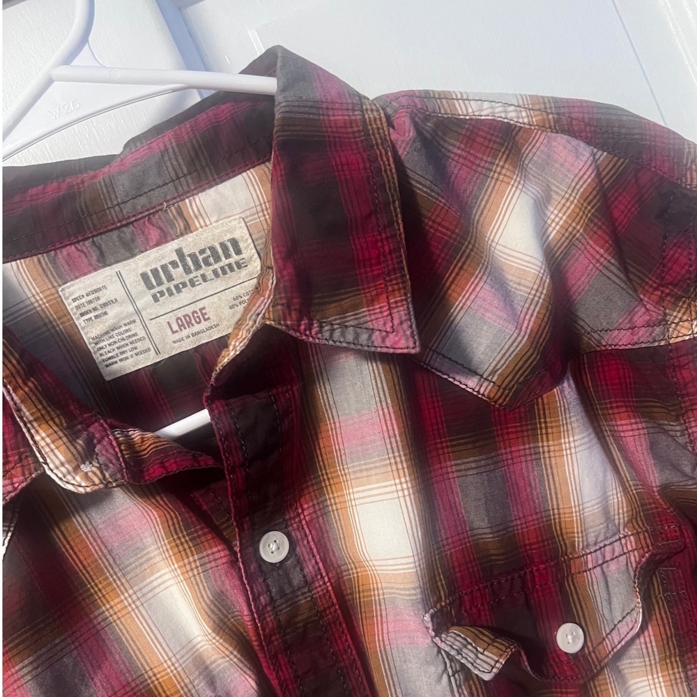 Urban Pipeline Plaid Western Shirt Mens Large Burgundy L/S
